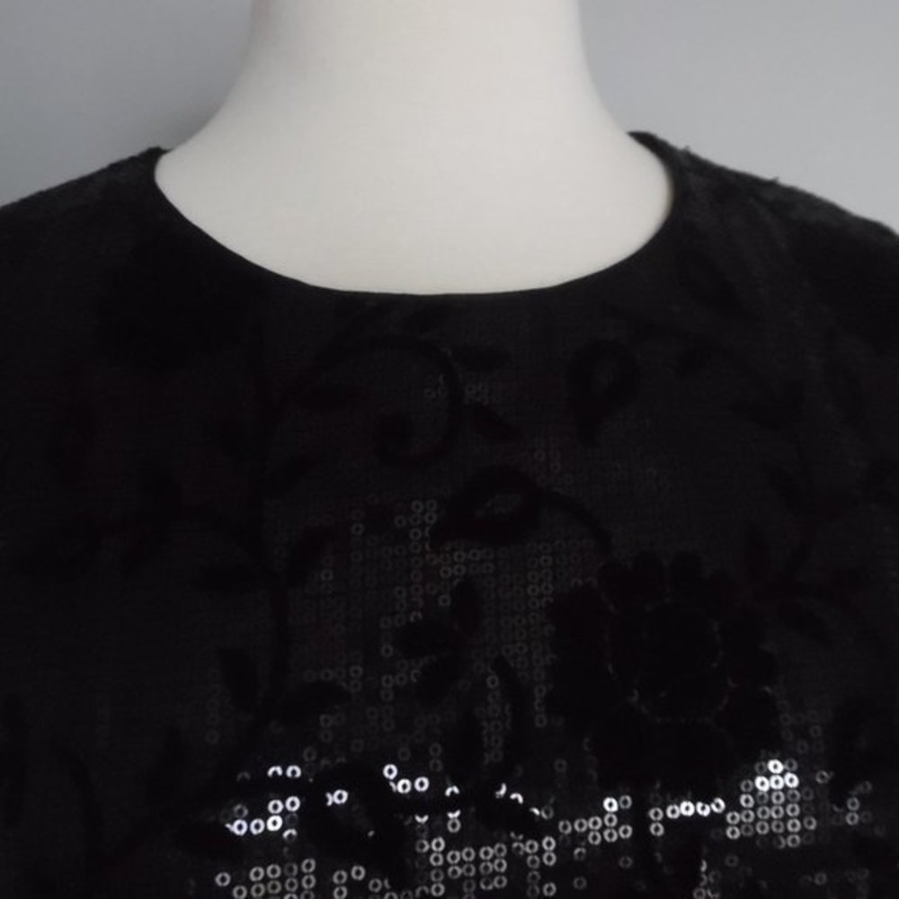 The‎ Kooples Sequin Sleeveless Cocktail Velvet Floral Black Shift Elegant Dress - Picture 7 of 13